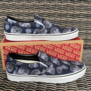 Vans - Classic Slip-On - Black & Blue Wireframe Skulls - Size 6.5